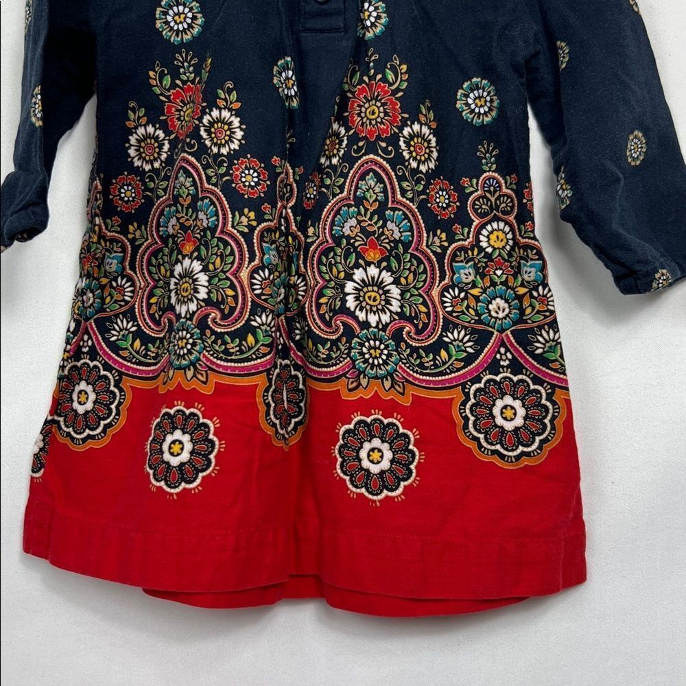 Baby Gap Navy and Red long sleeve cotton floral dress size 12-18 months - Picture 8 of 11